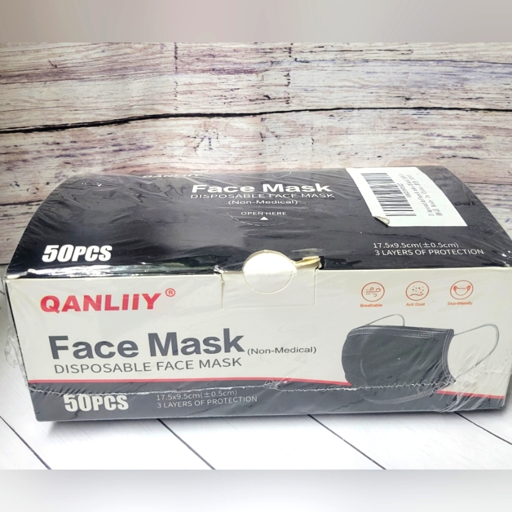 50pc Black Disposable Face Masks